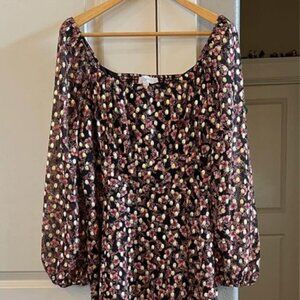 LOFT Floral Midi Dress - Black and Pink